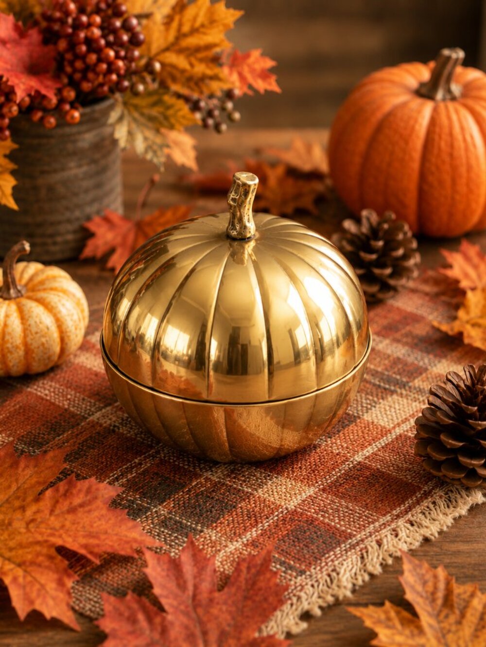 Vintage Brass Pumpkin Trinket Box